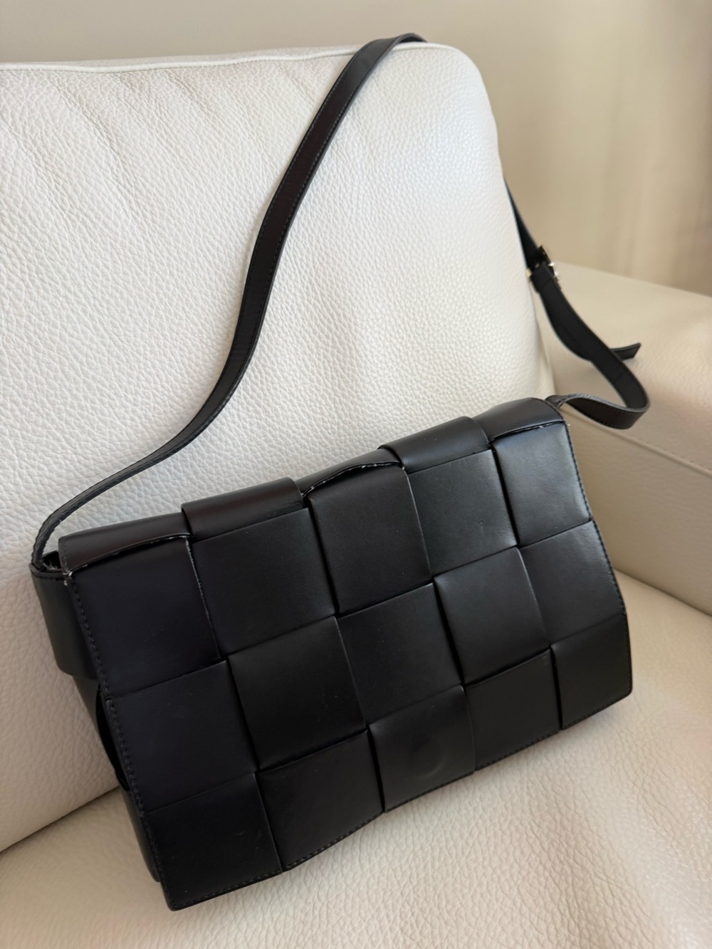 Black Woven Leather Crossbody Shoulder Bag